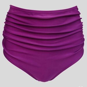 High-Waist Ruched Bikini Bottom - Purple
